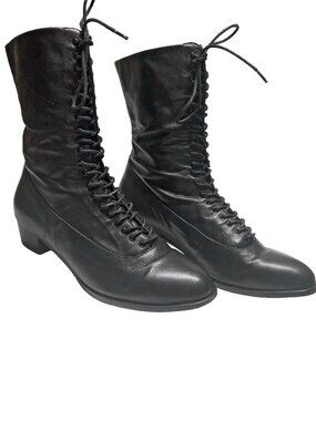 Memery Vintage Style 1910s Everyday Lace-up Ruth Boots EU 41 US 10 Black Leather